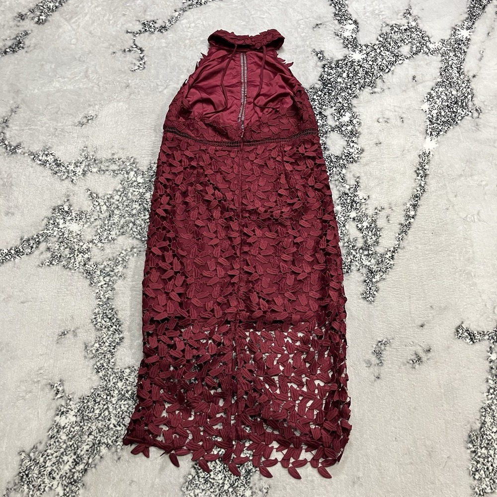 Bardot Red Lace Midi Dress Halter High Neck Cutout Formal Womens Size Large - Picture 5 of 13